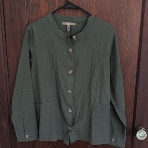 Naturals D & Co Sage Green Cotton Lagenlook Button Blouse Size Medium